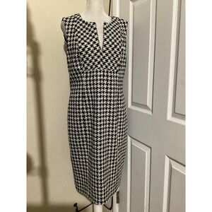 Calvin Klein Black White Houndstooth Sheath Dress Sleeveless Gold Zipper Size 12